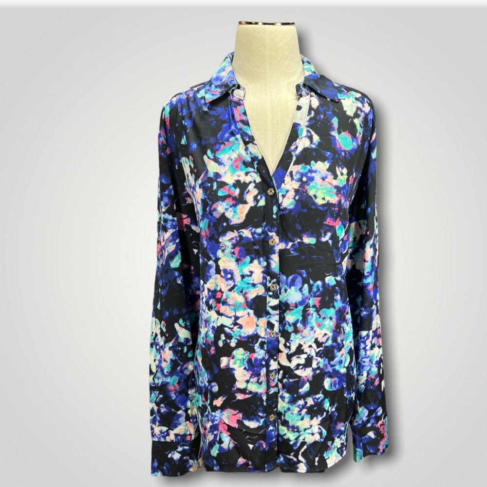 Jaclyn Smith Button Y Neckline Blouse Multicolored Plus XXL